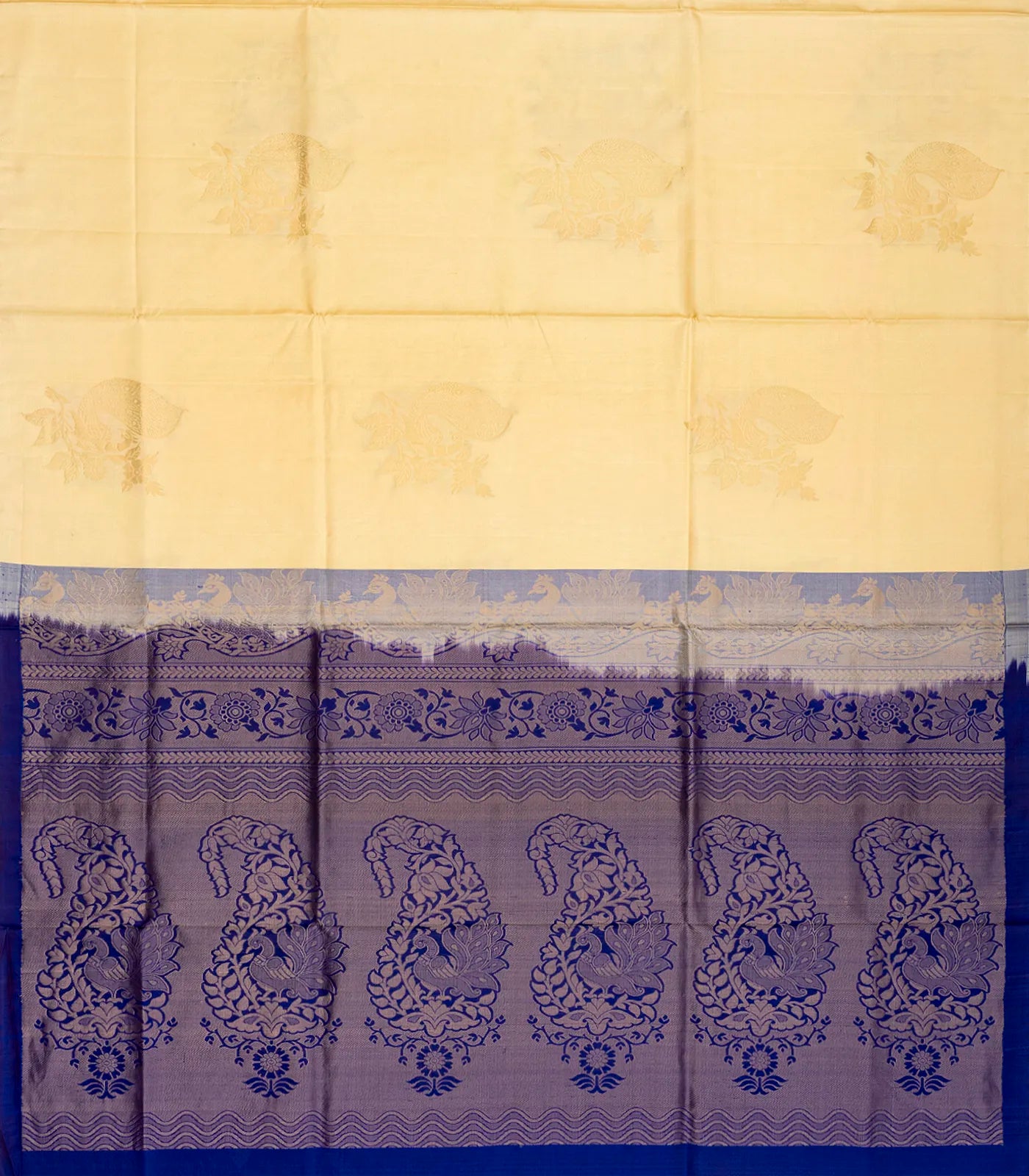 Sandal Handloom Soft Silk Saree With Peacock Motif Buttas-Sandal