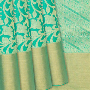 Aquamarine Handloom Soft Silk Saree With Floral Vine Motifs-Aquamarine