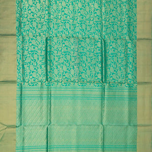 Aquamarine Handloom Soft Silk Saree With Floral Vine Motifs-Aquamarine