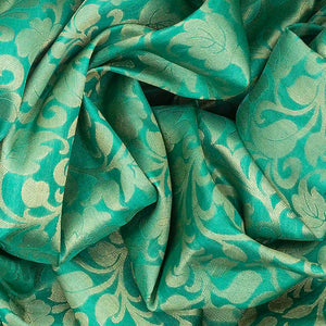 Aquamarine Handloom Soft Silk Saree With Floral Vine Motifs-Aquamarine