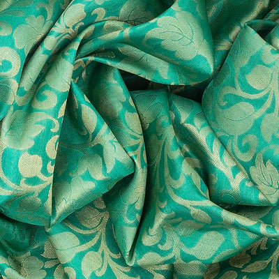 Aquamarine Handloom Soft Silk Saree With Floral Vine Motifs-Aquamarine