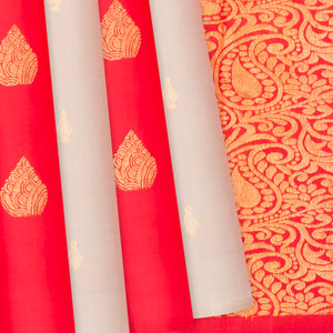 Red Handloom Partly Soft Silk Saree With Buttas-Red