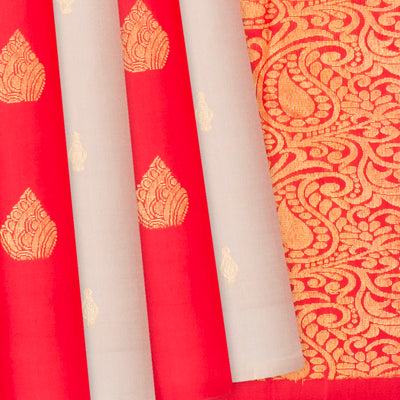 Red Handloom Partly Soft Silk Saree With Buttas-Red