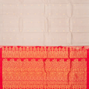 Red Handloom Partly Soft Silk Saree With Buttas-Red
