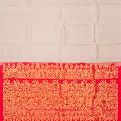 Red Handloom Partly Soft Silk Saree With Buttas-Red