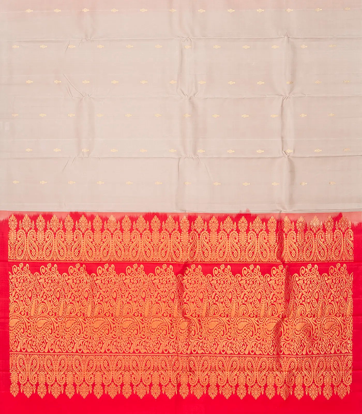 Red Handloom Partly Soft Silk Saree With Buttas-Red