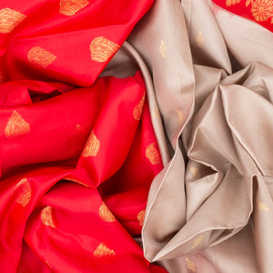 Red Handloom Partly Soft Silk Saree With Buttas-Red