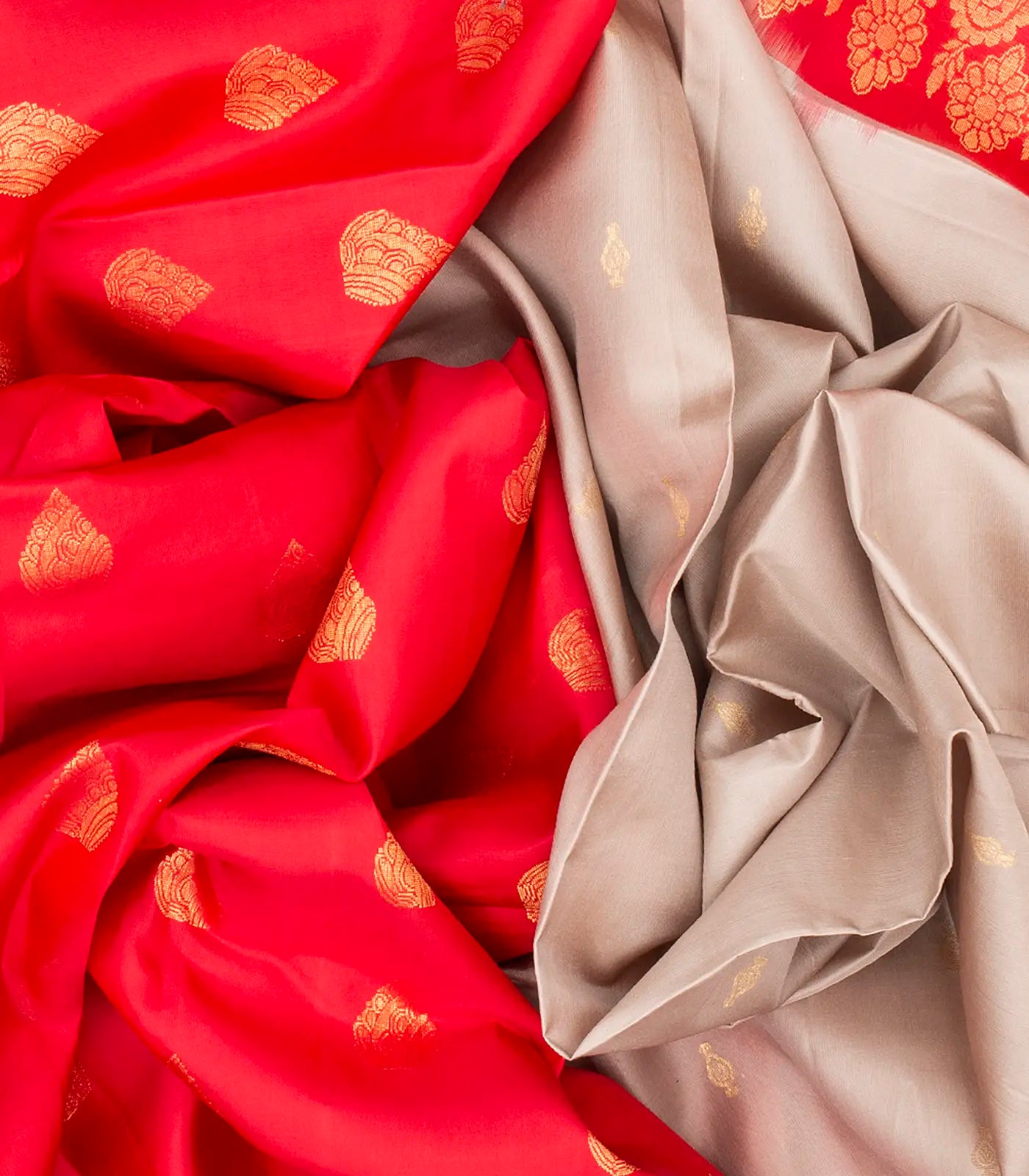 Red Handloom Partly Soft Silk Saree With Buttas-Red