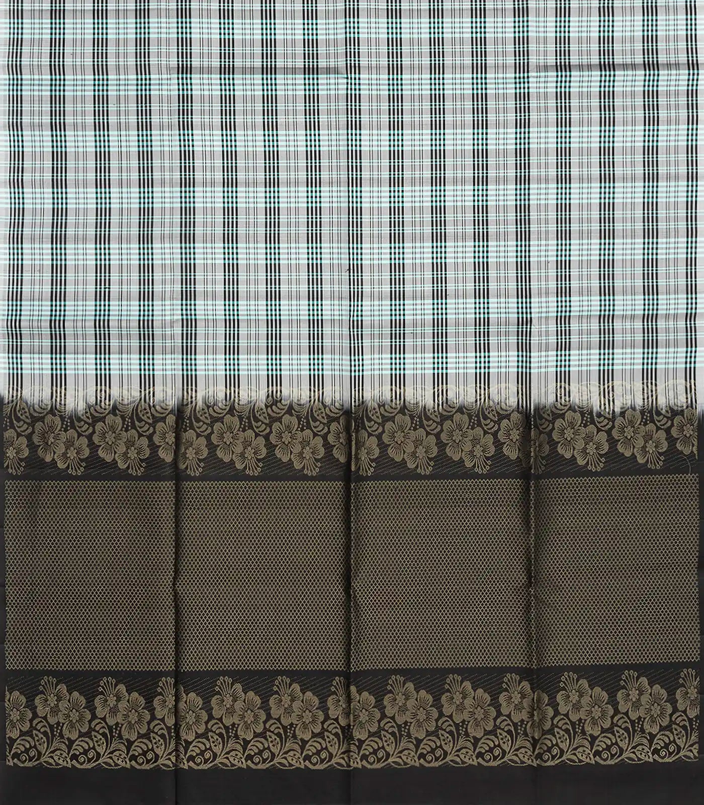 Grey Handloom Soft Silk Saree With Checks-Grey