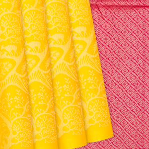 Yellow Handloom Soft Silk Saree With Deer Motifs-Yellow
