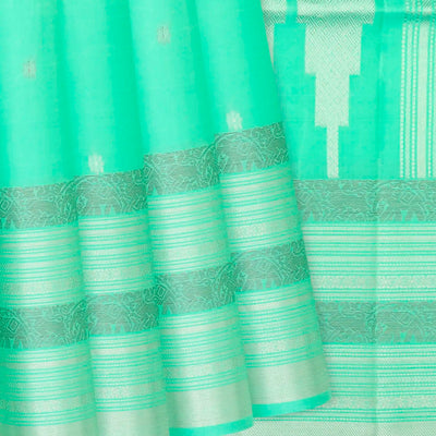 Aquamarine Handloom Soft Silk Saree With Floral Buttas-Aquamarine