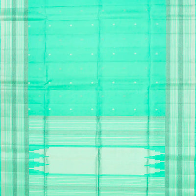 Aquamarine Handloom Soft Silk Saree With Floral Buttas-Aquamarine