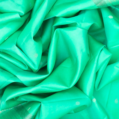 Aquamarine Handloom Soft Silk Saree With Floral Buttas-Aquamarine