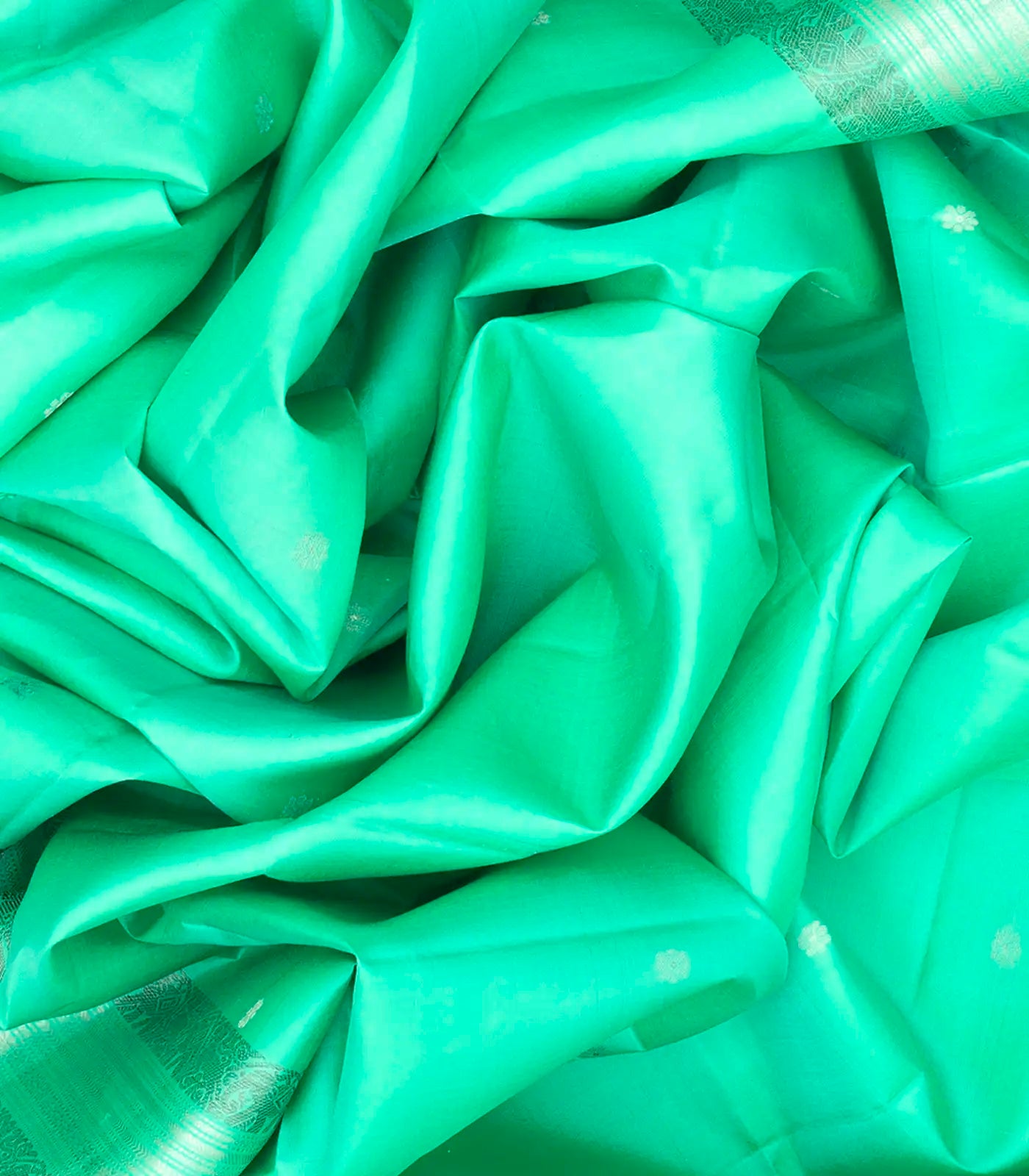 Aquamarine Handloom Soft Silk Saree With Floral Buttas-Aquamarine