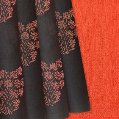 Black Handloom Soft Silk Saree With Floral Buttas-Black