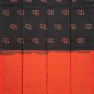 Black Handloom Soft Silk Saree With Floral Buttas-Black