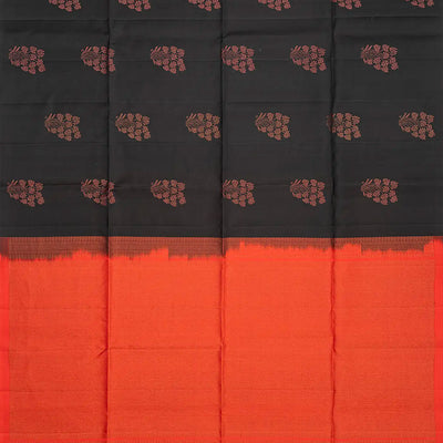 Black Handloom Soft Silk Saree With Floral Buttas-Black