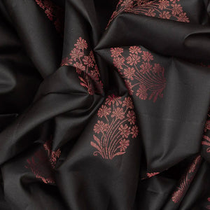 Black Handloom Soft Silk Saree With Floral Buttas-Black