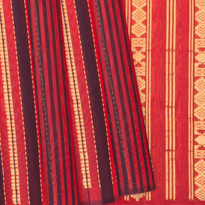 Crimson Handloom Soft Silk Saree With Meena Stripes-Crimson