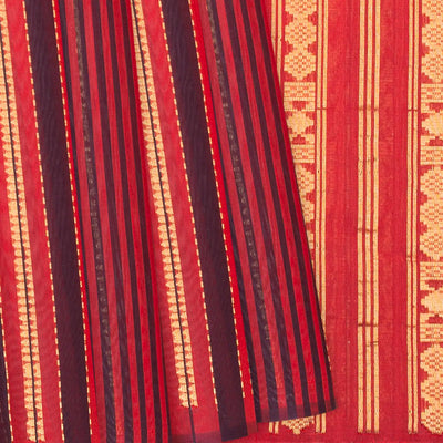 Crimson Handloom Soft Silk Saree With Meena Stripes-Crimson