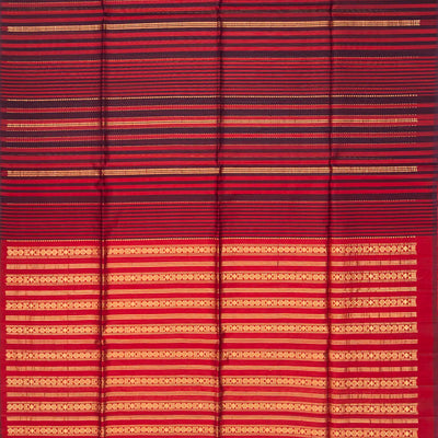 Crimson Handloom Soft Silk Saree With Meena Stripes-Crimson