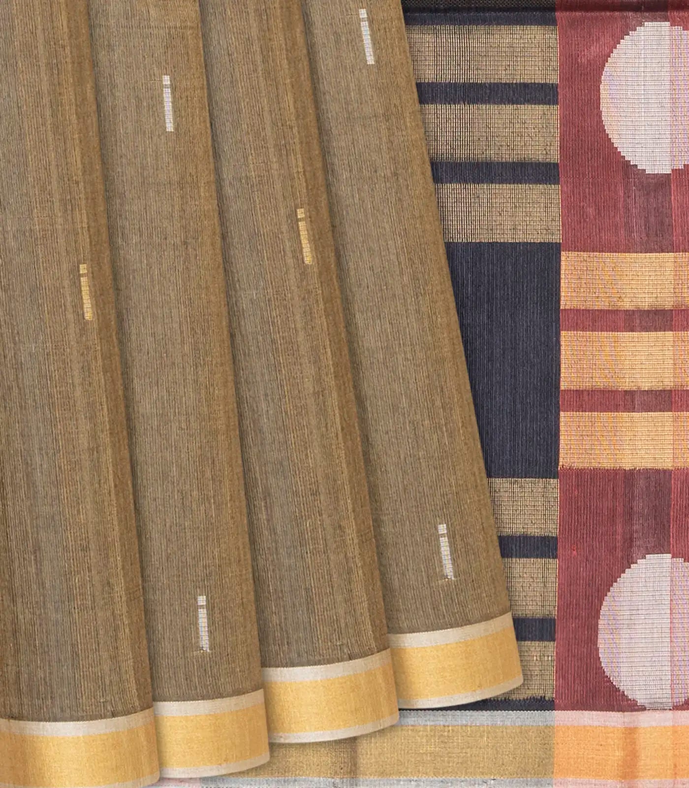 Taupe Handloom Soft Silk Saree With Stripes-Taupe