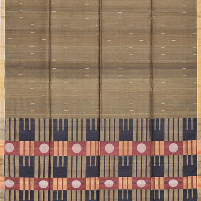 Taupe Handloom Soft Silk Saree With Stripes-Taupe