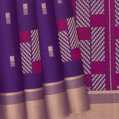 Purple Handloom Soft Silk Saree With Square Buttas-Purple