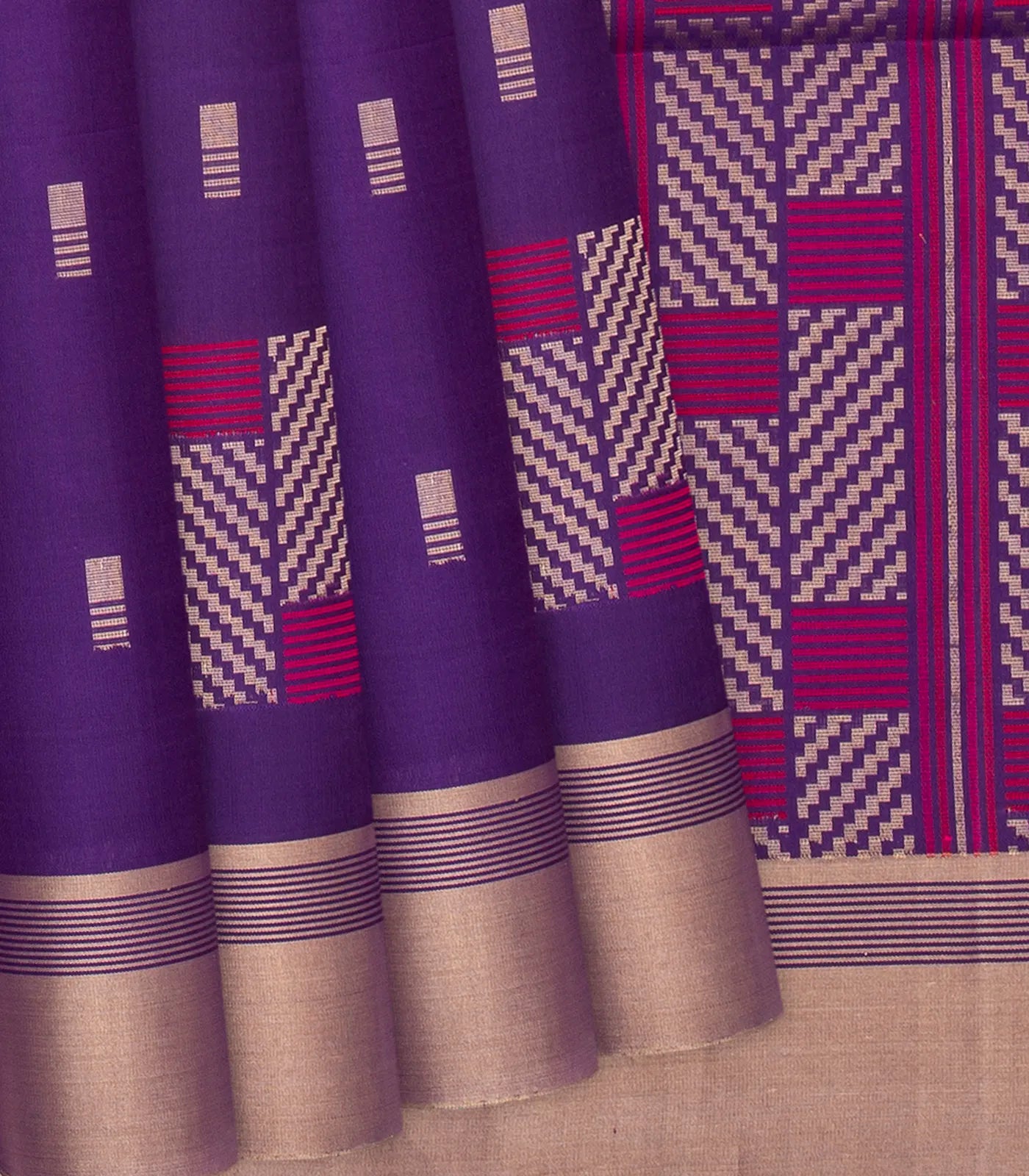 Purple Handloom Soft Silk Saree With Square Buttas-Purple
