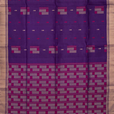 Purple Handloom Soft Silk Saree With Square Buttas-Purple