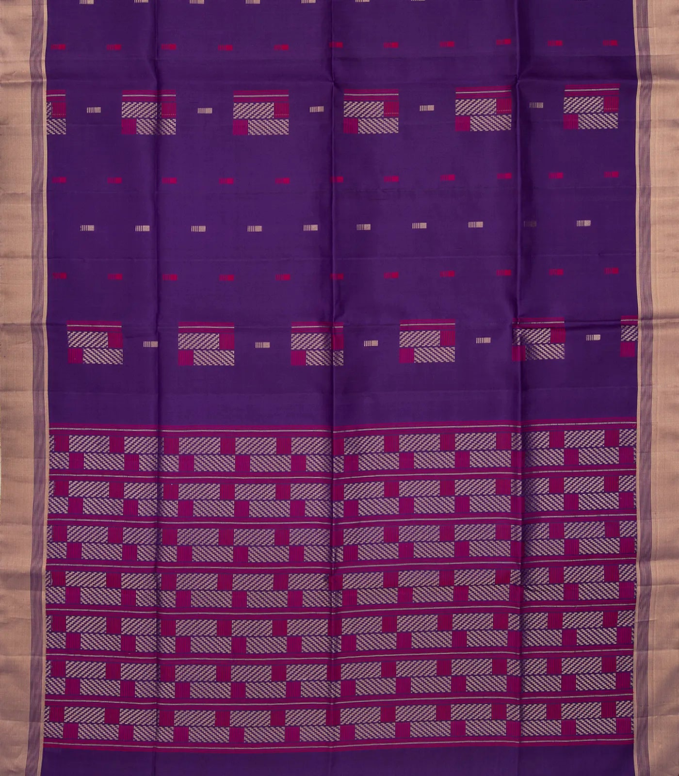 Purple Handloom Soft Silk Saree With Square Buttas-Purple