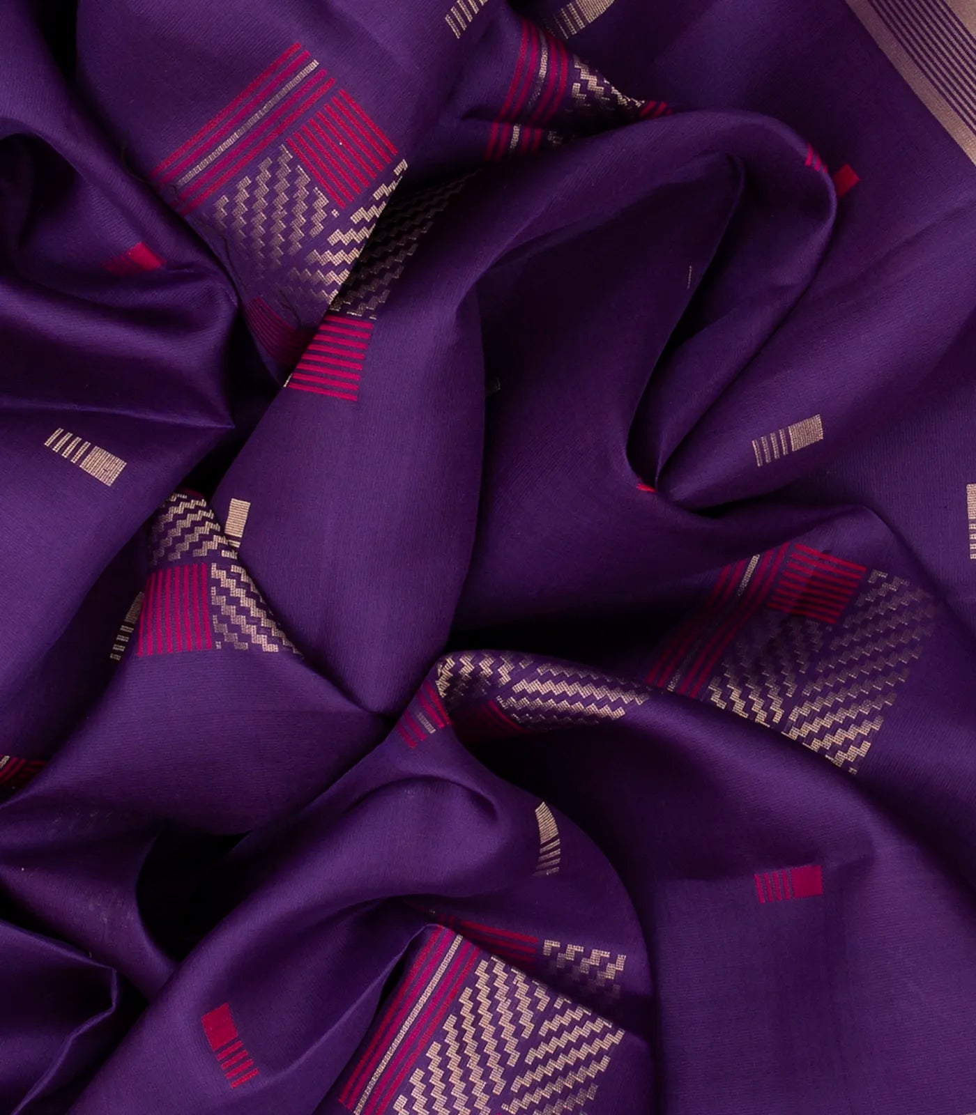 Purple Handloom Soft Silk Saree With Square Buttas-Purple