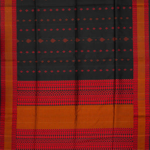 Black Handloom Soft Silk Saree With Geometric Floral Motifs-Black