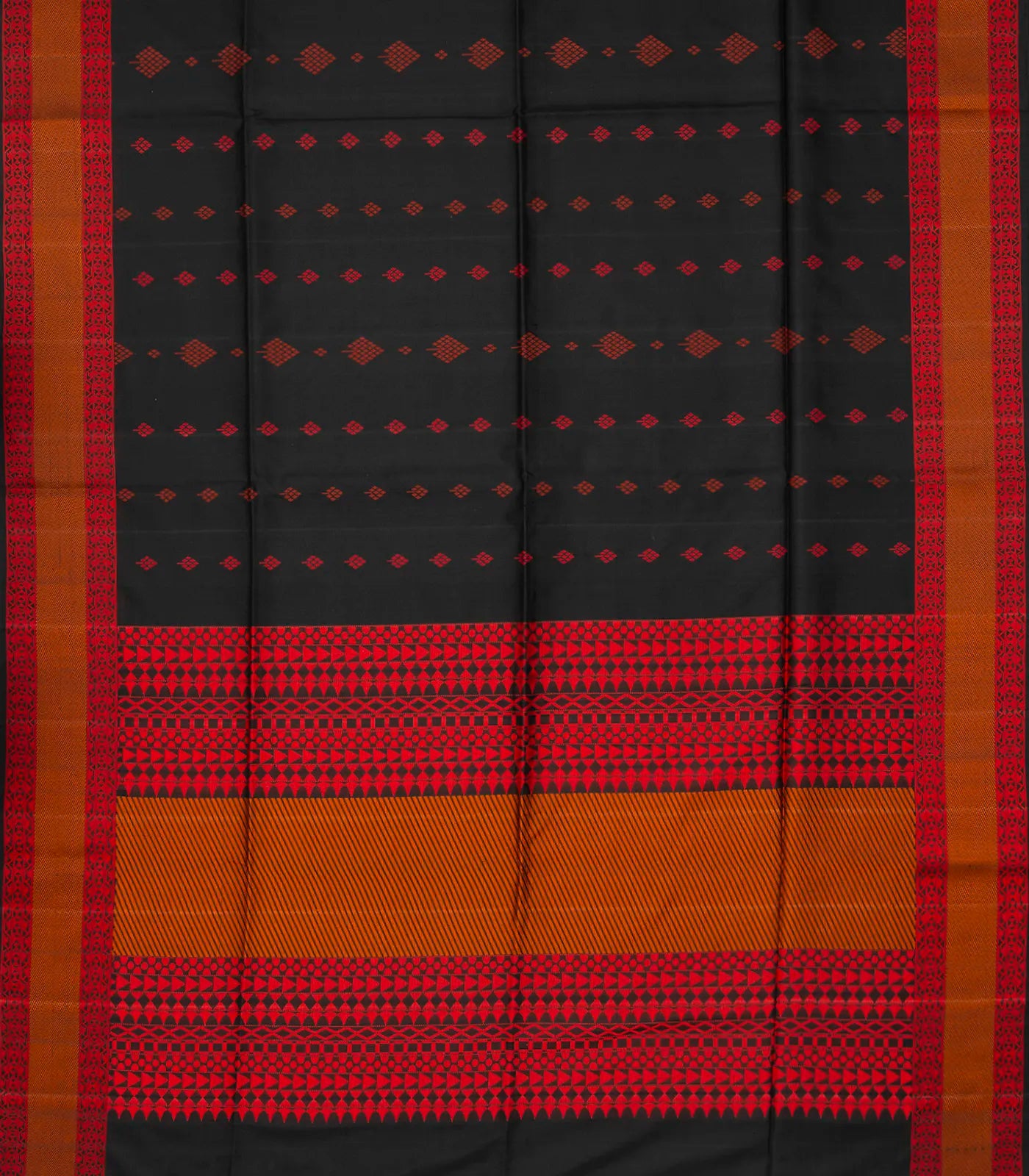 Black Handloom Soft Silk Saree With Geometric Floral Motifs-Black