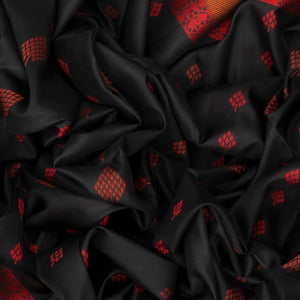 Black Handloom Soft Silk Saree With Geometric Floral Motifs-Black