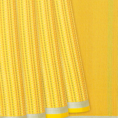 Yellow Handloom Soft Silk Saree With Dotted Stripes-Yellow