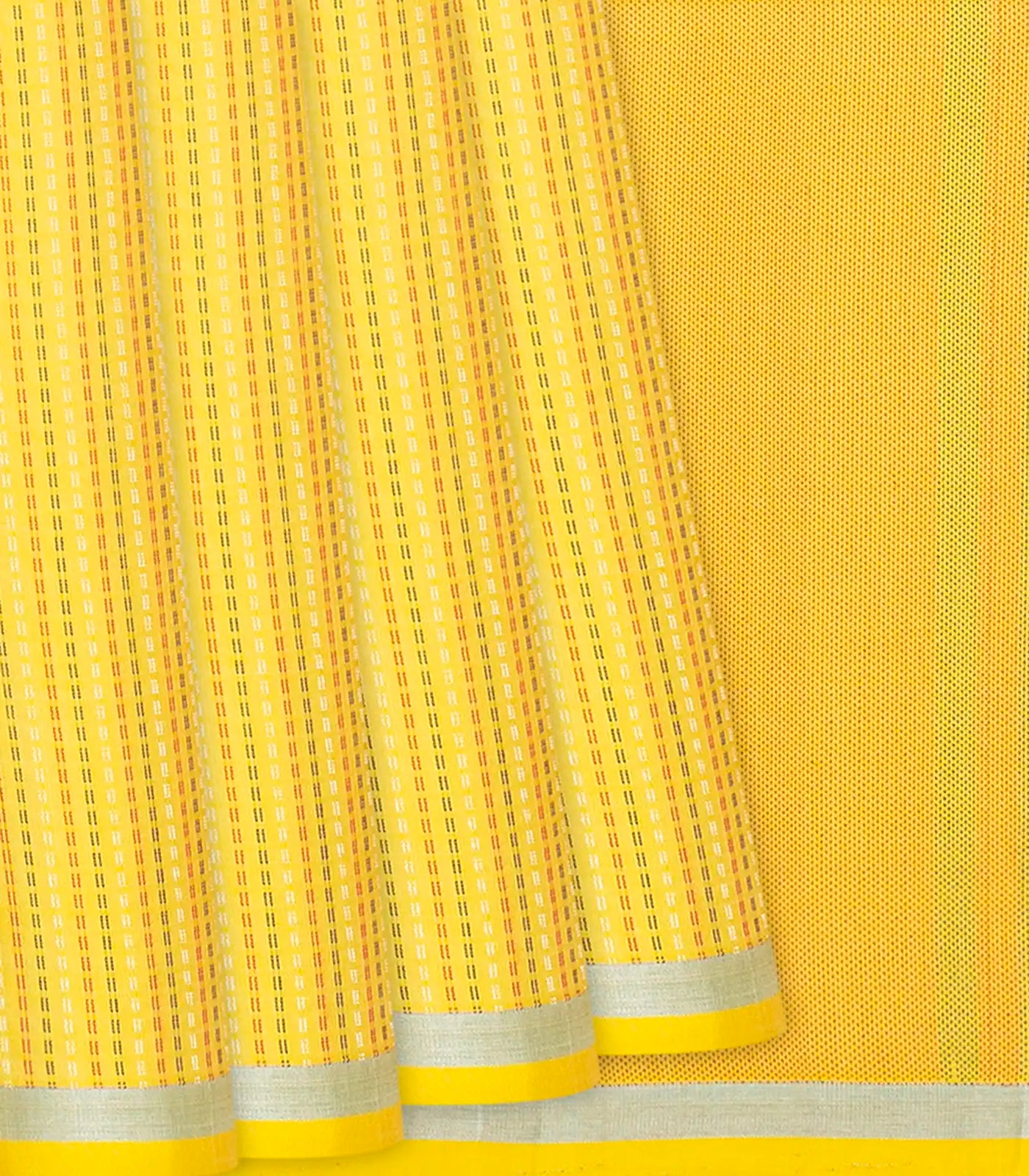 Yellow Handloom Soft Silk Saree With Dotted Stripes-Yellow