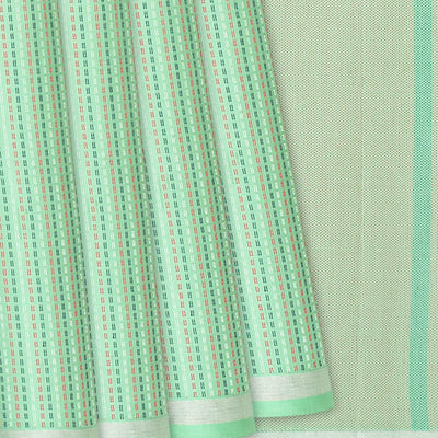 Aquamarine Handloom Soft Silk Saree With Dotted Stripes-Aquamarine