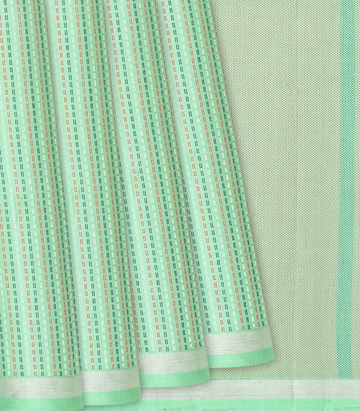 Aquamarine Handloom Soft Silk Saree With Dotted Stripes-Aquamarine