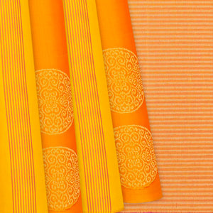 Mustard Handloom Soft Silk Saree With Stripes & Buttas-Mustard