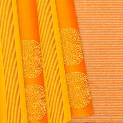 Mustard Handloom Soft Silk Saree With Stripes & Buttas-Mustard