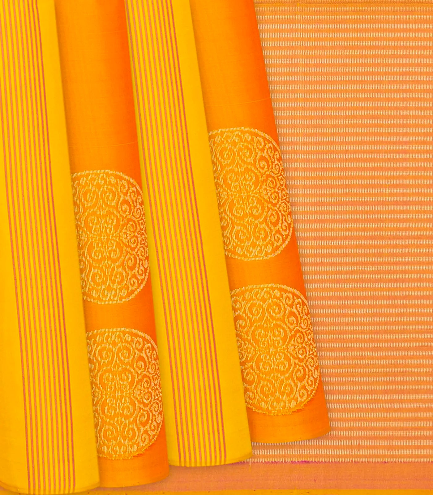Mustard Handloom Soft Silk Saree With Stripes & Buttas-Mustard