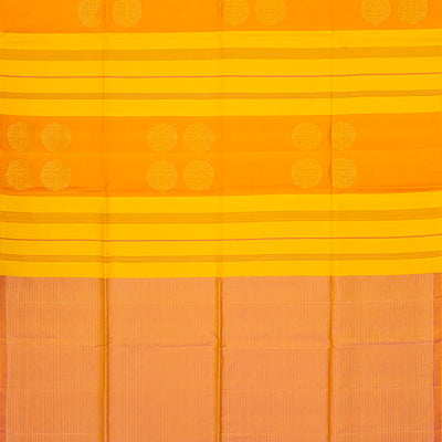Mustard Handloom Soft Silk Saree With Stripes & Buttas-Mustard