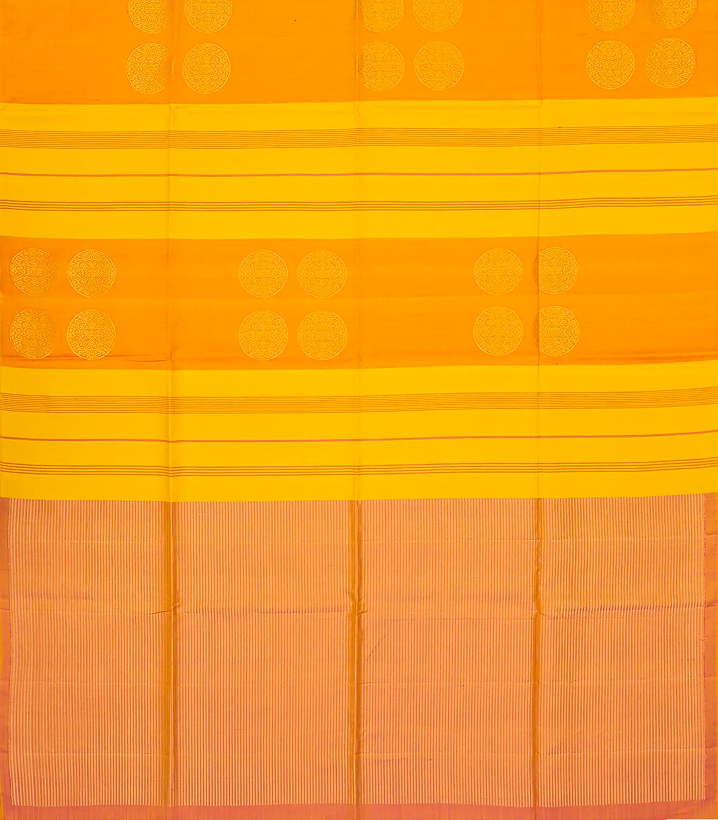 Mustard Handloom Soft Silk Saree With Stripes & Buttas-Mustard