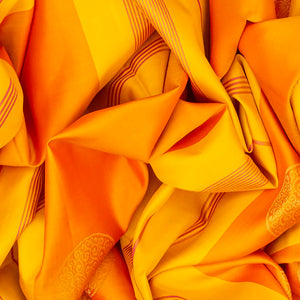 Mustard Handloom Soft Silk Saree With Stripes & Buttas-Mustard