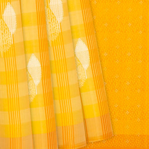 Yellow Handloom Soft Silk Saree With Buttas & Checks-Yellow