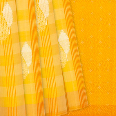 Yellow Handloom Soft Silk Saree With Buttas & Checks-Yellow