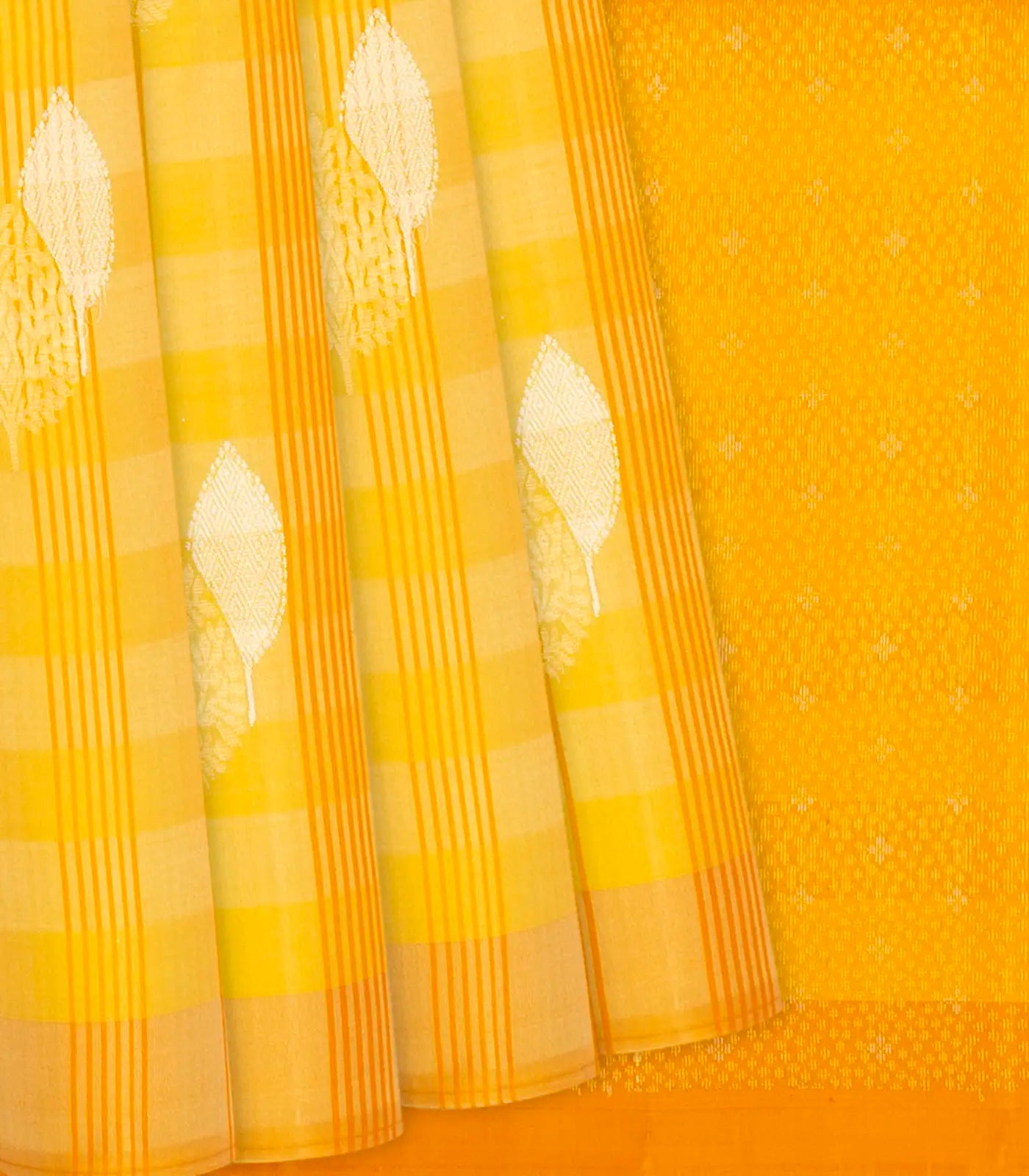Yellow Handloom Soft Silk Saree With Buttas & Checks-Yellow