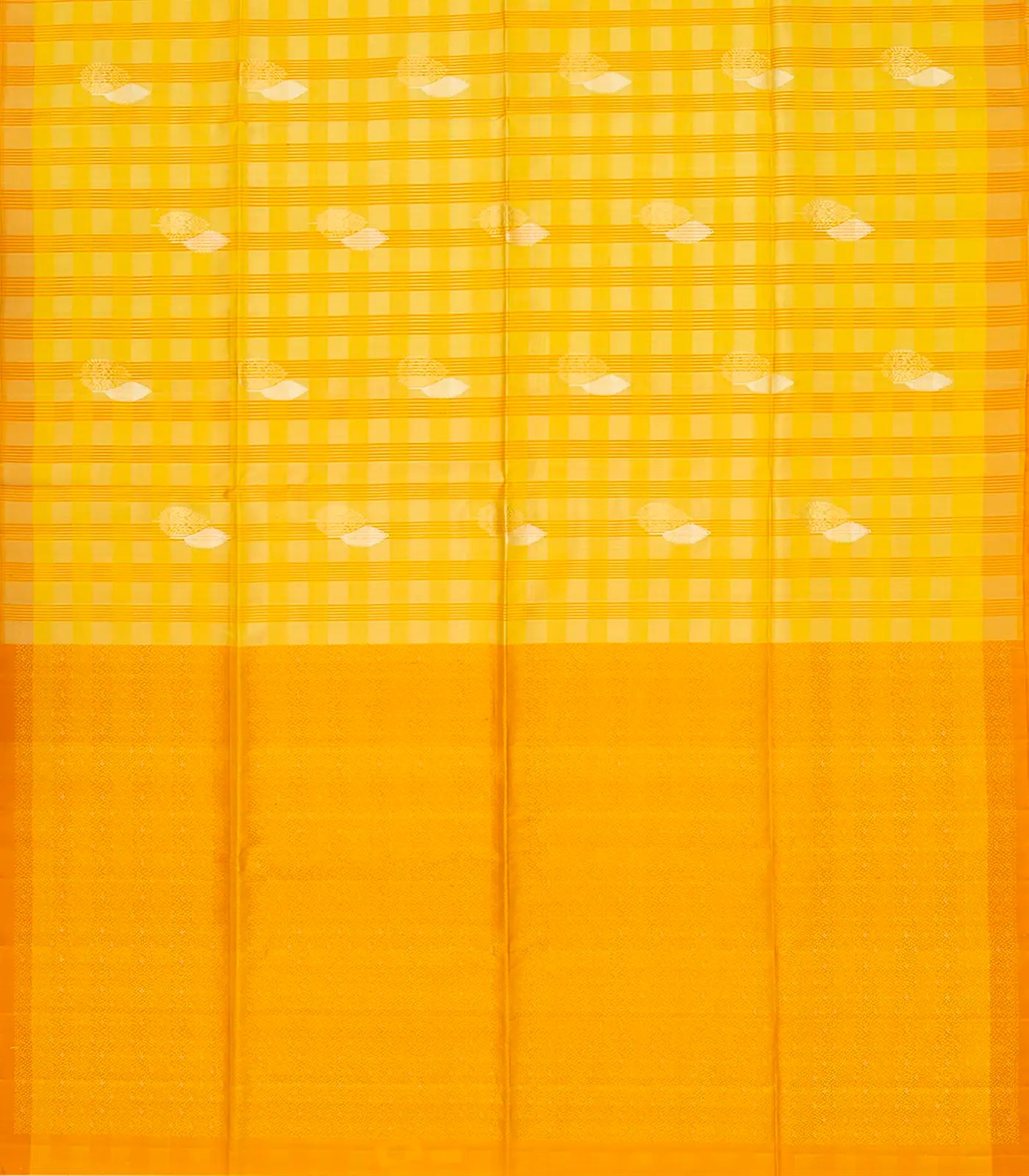 Yellow Handloom Soft Silk Saree With Buttas & Checks-Yellow