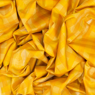 Yellow Handloom Soft Silk Saree With Buttas & Checks-Yellow